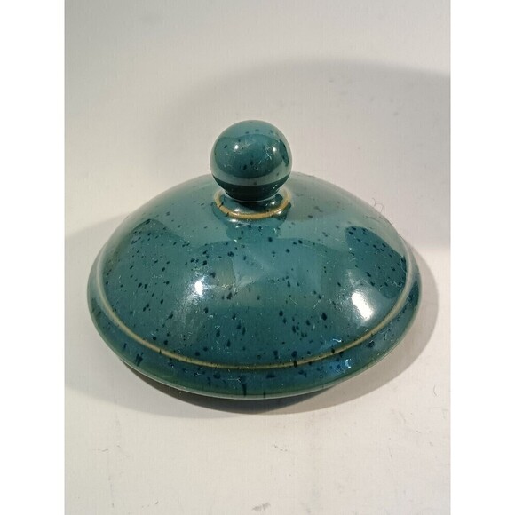 Denby Langley HARLEQUIN Sugar Bowl Compote With Handle Blue Green Speckled Lid - Picture 6 of 6